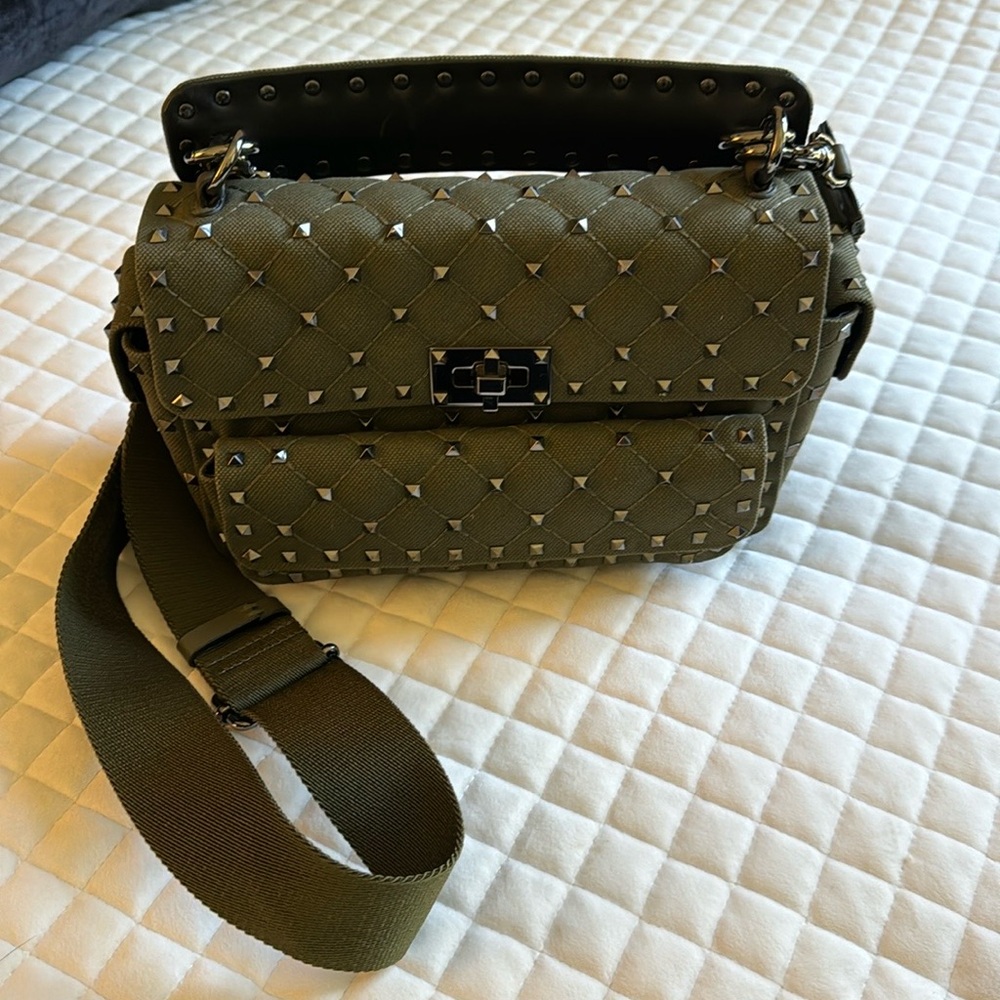 Valentino Rock Stud Handbag Army Green Like New